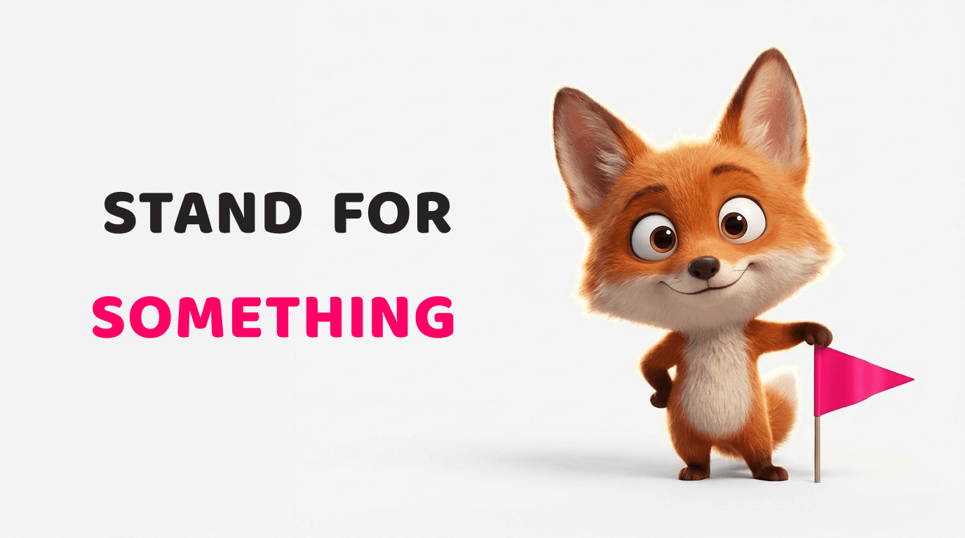 Karbon Copy stylised fox planting a single pink flag, on business positioning for a bilingual copywriting agency in Hong Kong.